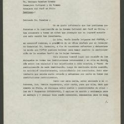 Carta dirigida a Enrique Rosales Crosby, consejero cultural y de prensa de la Embajada del Perú en Chile