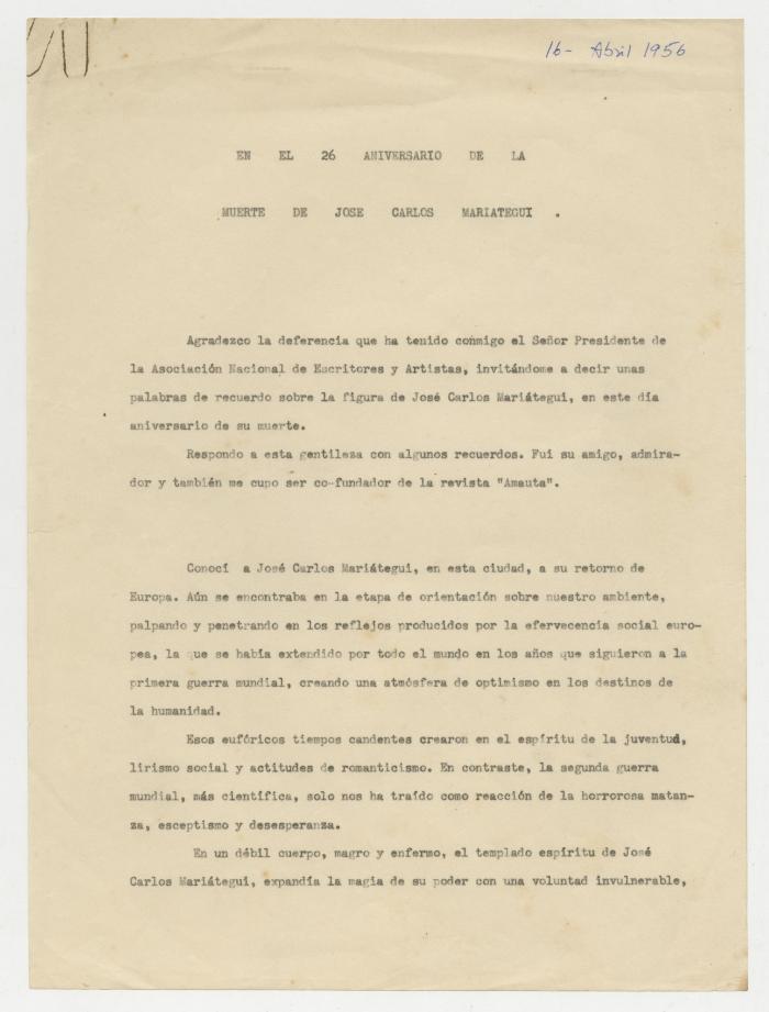 En el 26 aniversario de la muertes de José Carlos Mariátegui