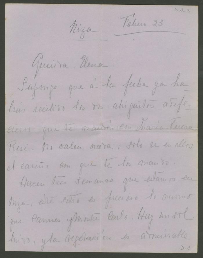 Carta de María desde Niza para Elena
