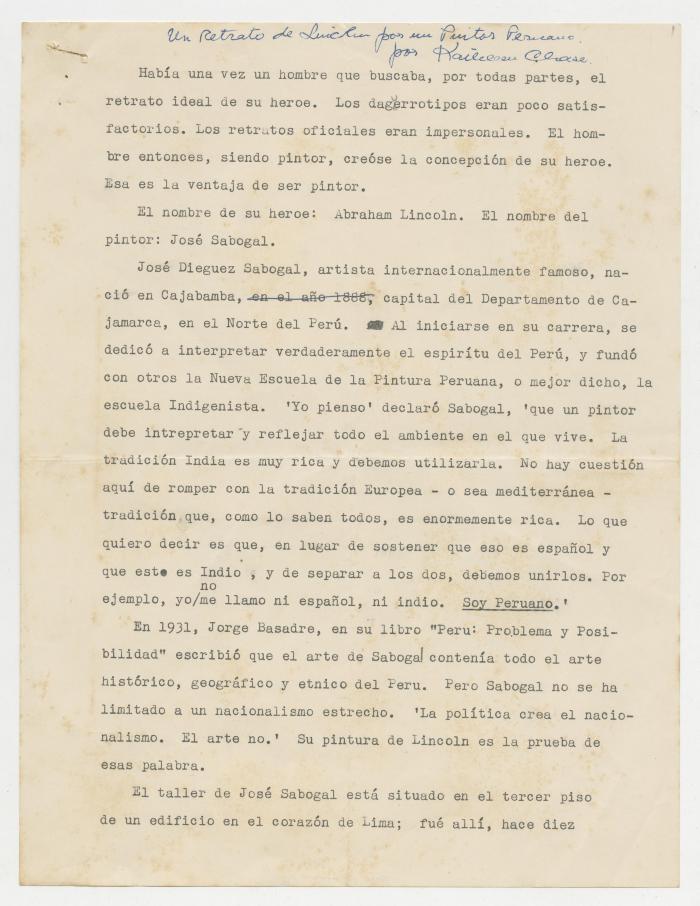 "Un retrato de Lincoln por un pintor peruano"
