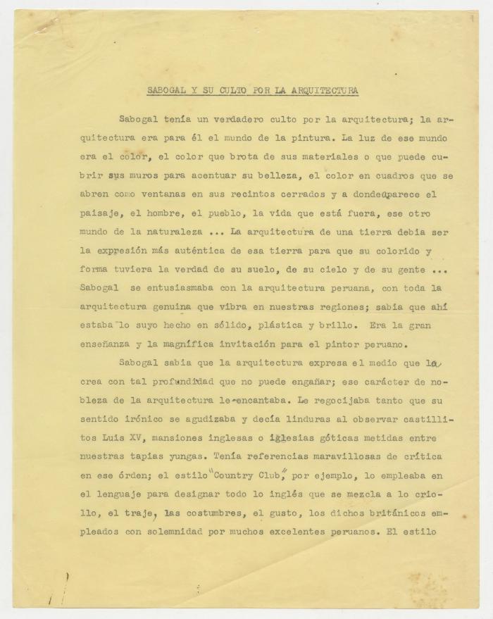 "Sabogal y su culto por la Arquitectura"