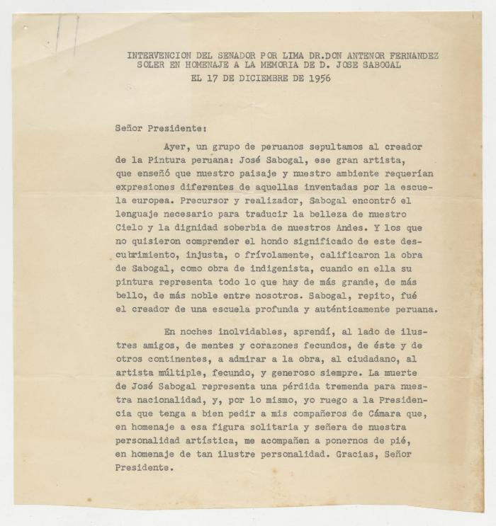 Antenor Fernandez Soler en Homenaje a José Sabogal