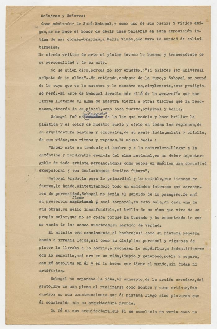 Discurso en exposición póstuma a Sabogal