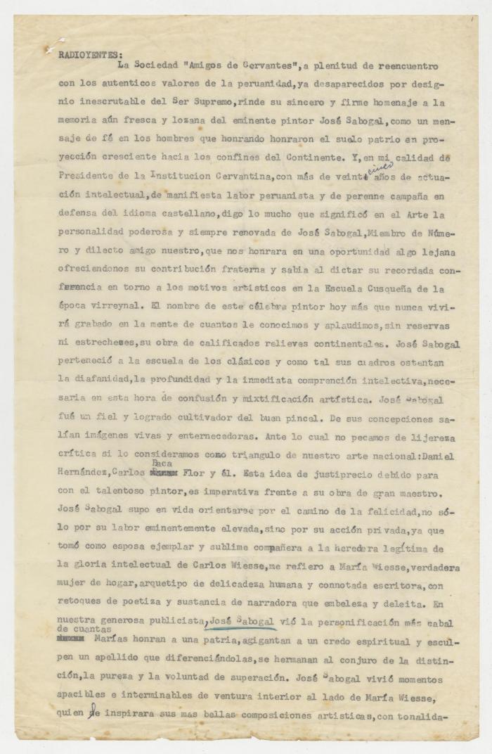 Semblanza en Homenaje a José Sabogal por su deceso