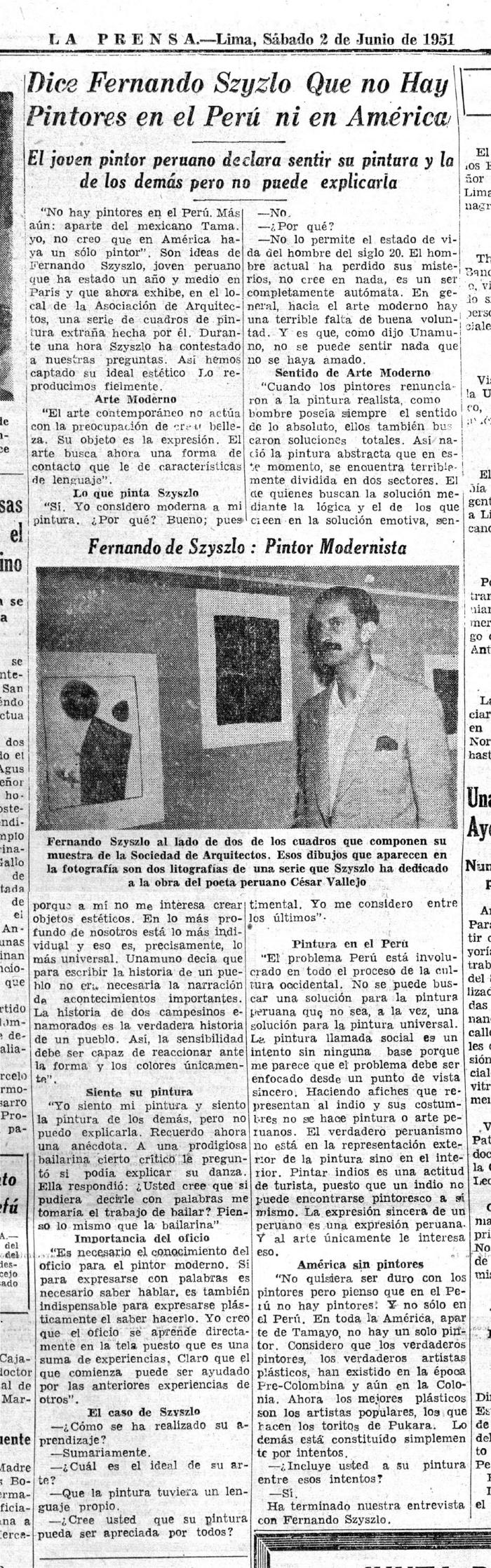 "Dice Fernando Szyzlo que no hay pintores en el Perú ni en América"