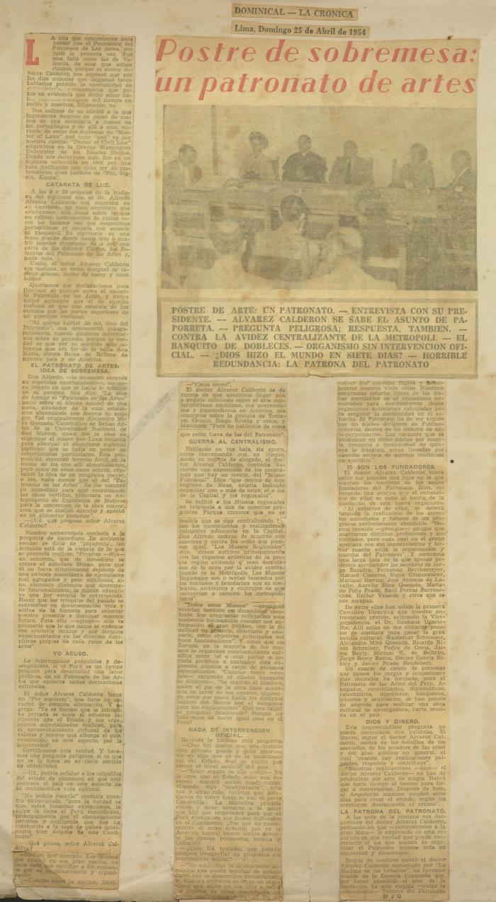 "Postre de sobremesa: un Patronato de artes"