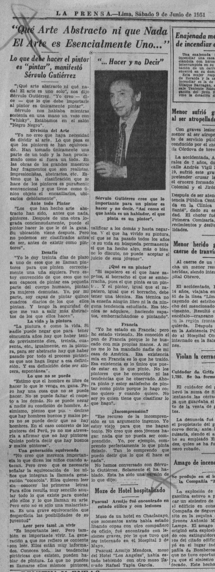 "'Qué arte ni qué nada, el arte es esencialmente uno…': lo que debe hacer el pintor es 'pintar', manifestó Sérvulo Gutiérrez"