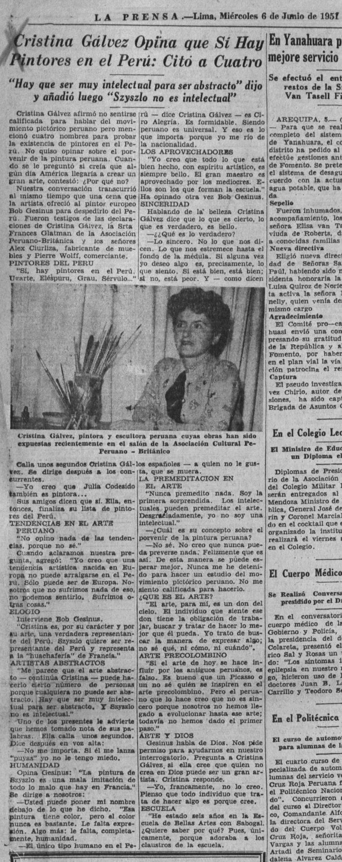"Cristina Gálvez opina que sí hay pintores en el Perú: citó a cuatro"