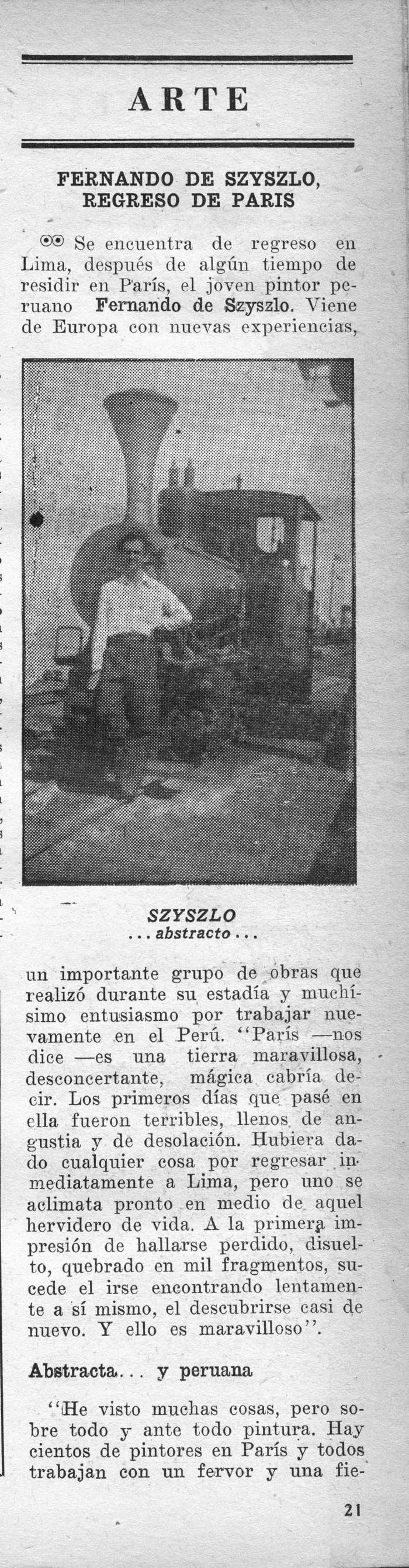 “Arte: Fernando de Szyszlo regresa de París”