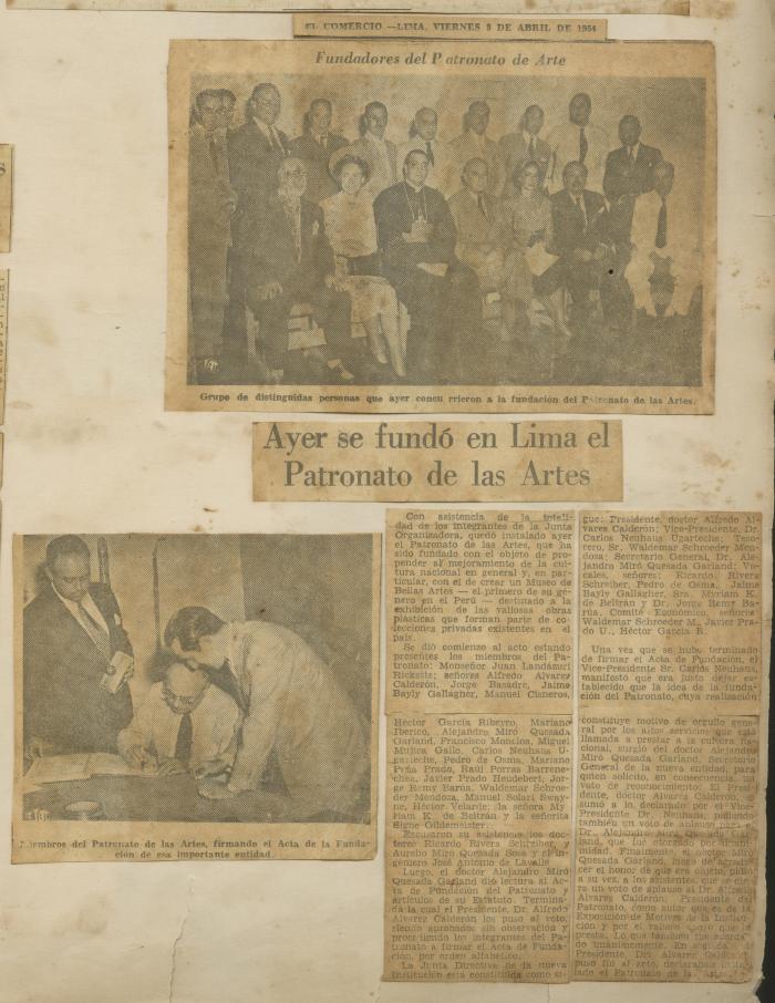 "Ayer de fundó en Lima el Patronato de las Artes"