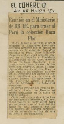 "Reunión en el Ministerio de RR.EE. Para traer al Perú la colección de Baca Flor"