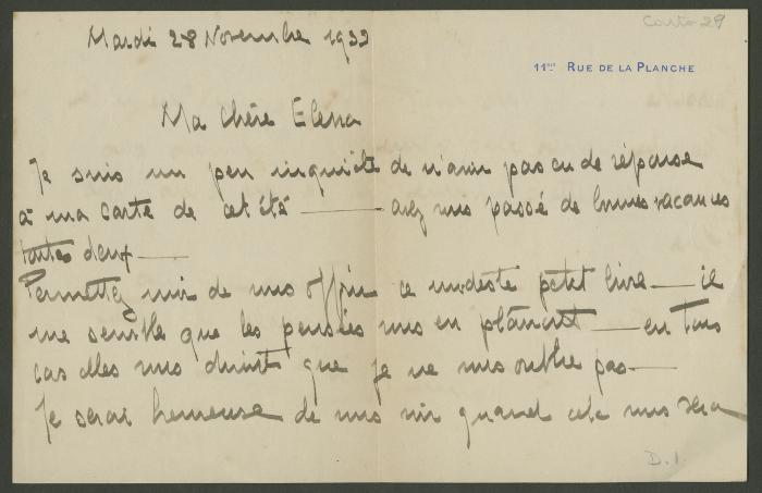 Carta de Jeanne Morite a Elena Izcue