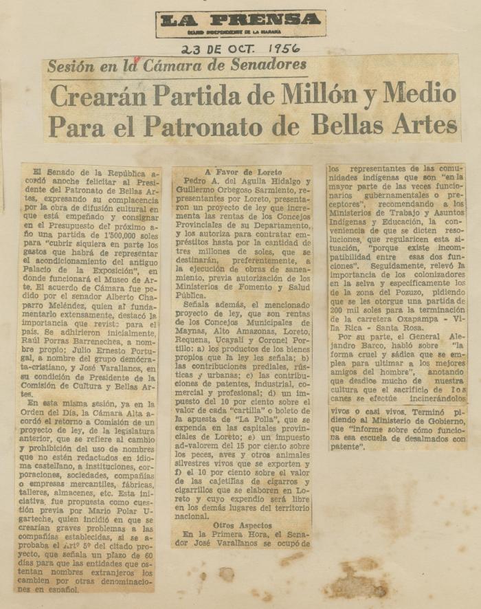 "Crearán partida de millón y medio para el Patronato de Bellas Arte"