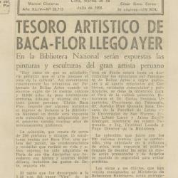 "Tesoro artístico de Baca-Flor llegó ayer"
