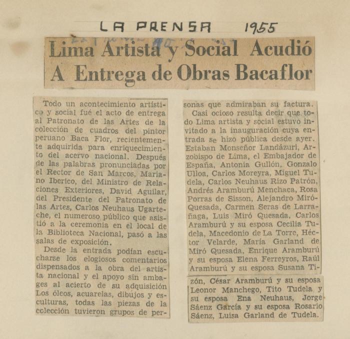 "Lima artista y social acudió a entrega de obras Bacaflor"