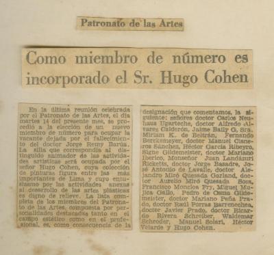 "Como miembro de número es incorporado el Sr. Hugo Cohen"