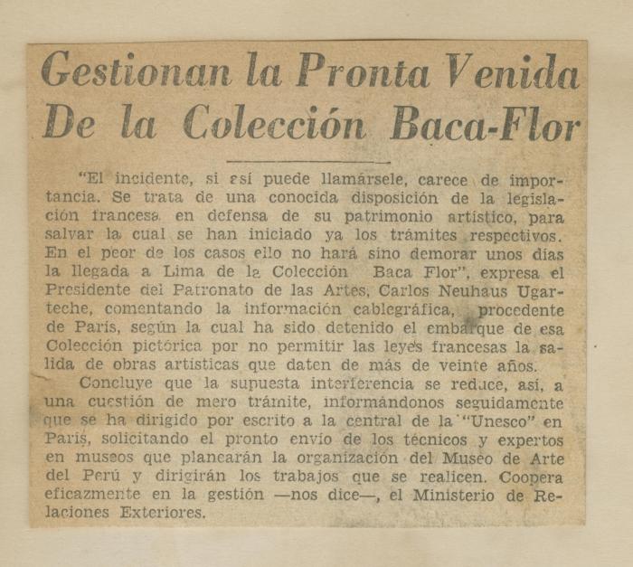 "Gestionan la pronta venida de la colección Baca-Flor"