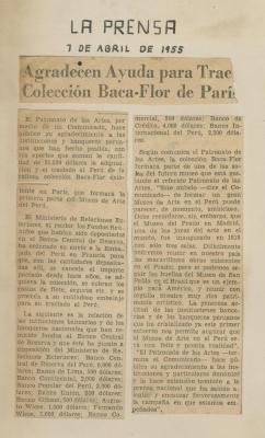 "Agradecen ayuda para traer colección Baca-Flor de París"