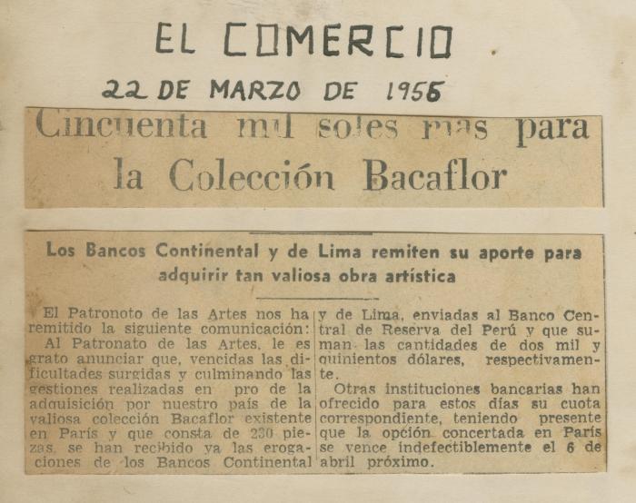 "Cincuenta mil soles más para la Colección Baca Flor"