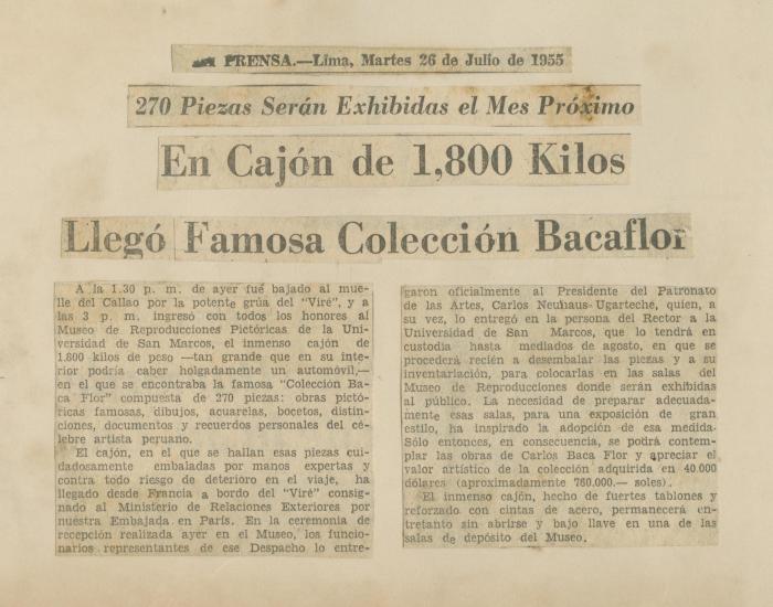 "En cajón de 1,800 kilos llegó famosa colección Bacaflor"
