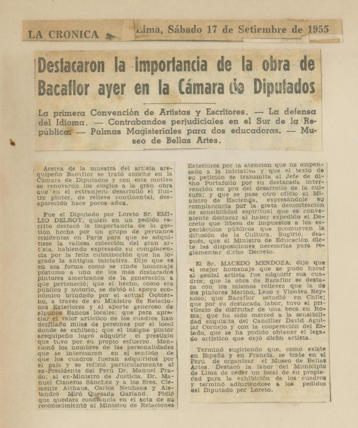 "Destacaron la importancia de la obra de Bacaflor ayer en la Cámara de Diputados"