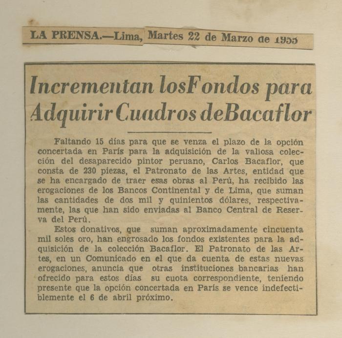 "Incrementan los fondos para adquirir cuadros de Baca Flor"