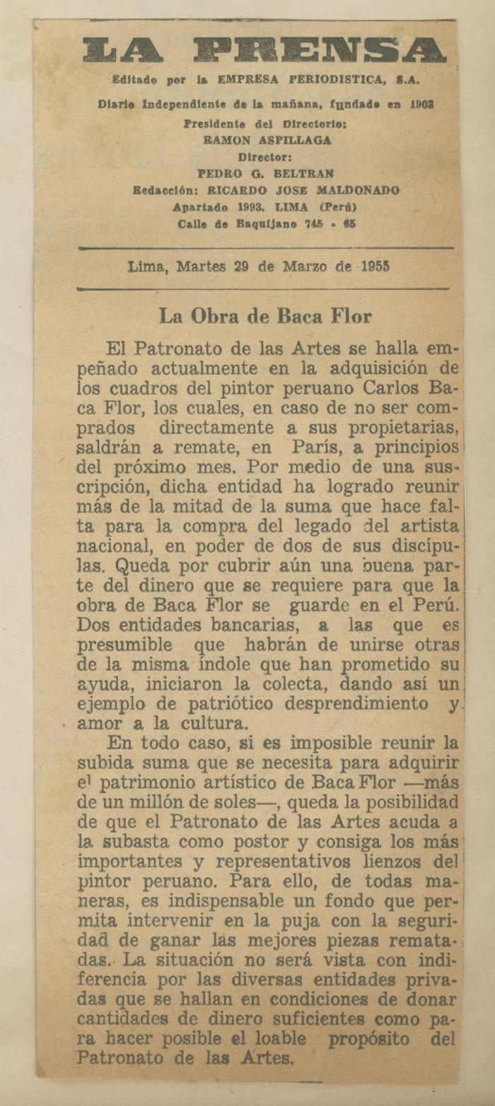 "La obra de Baca Flor"