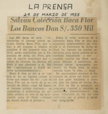 "Salvan colección Baca Flor. Los bancos dan s/.350 mil"