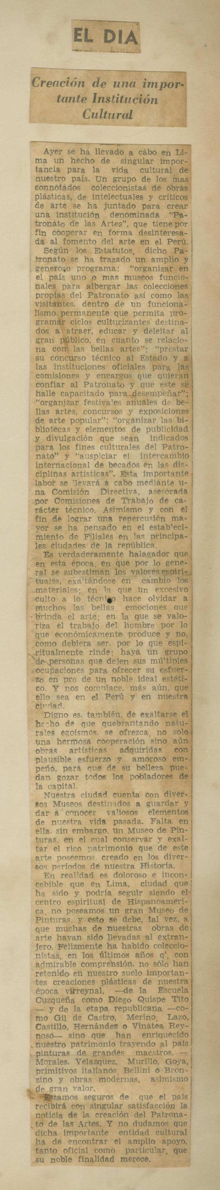 "Creación de una importante Institución Cultural"