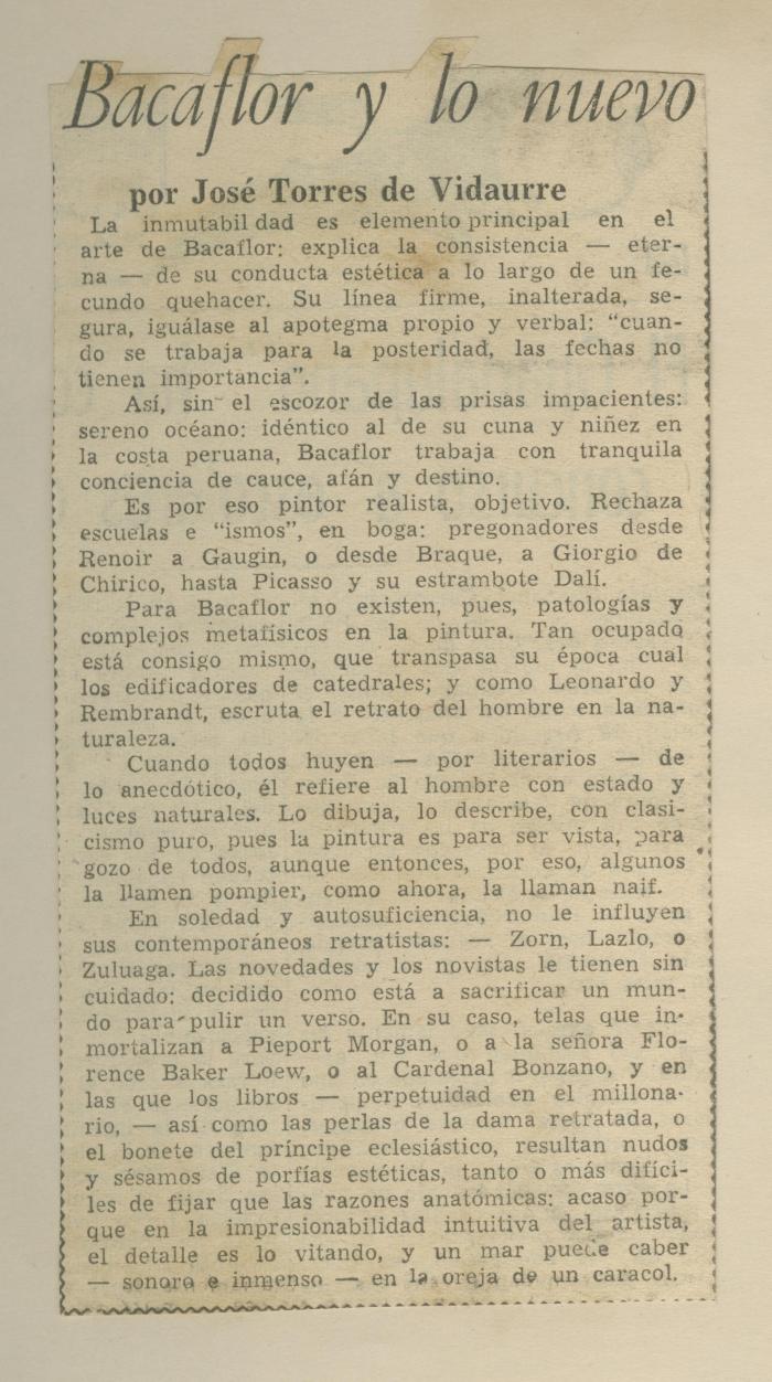 "Bacaflor y lo nuevo"