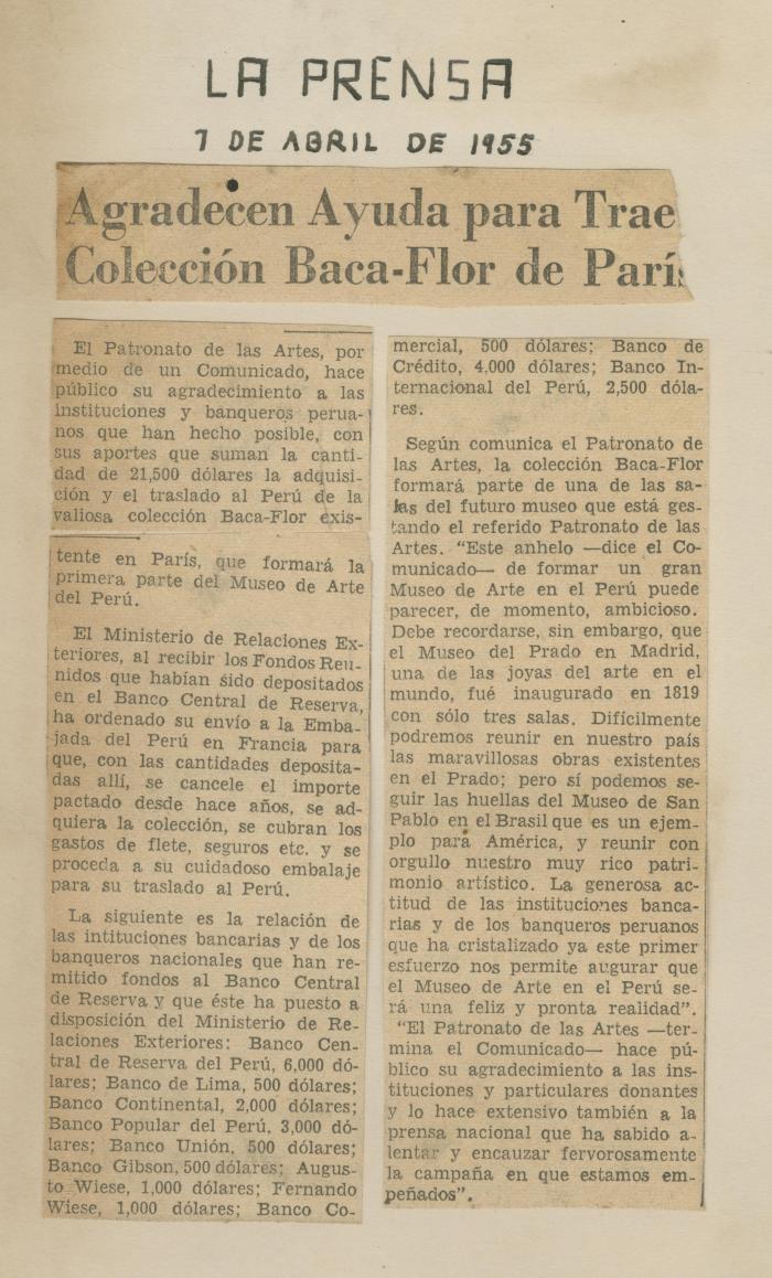 "Agradecen ayuda para traer colección Baca-Flor de París"