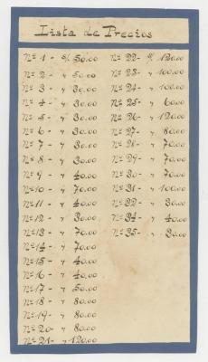 Lista de Precios. "2a. Exposición de mis pinturas."