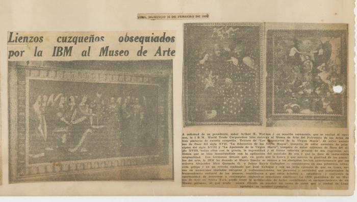 "Lienzos cuzqueños obsequiados por la IBM al Museo de Arte"