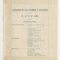 "Catálogo de los Cuadros y Estatuas de 3°, 4° y 5° año."