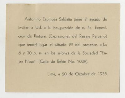 Invitación a la 4a. Exposición de pinturas de Antonino Espinosa Saldaña