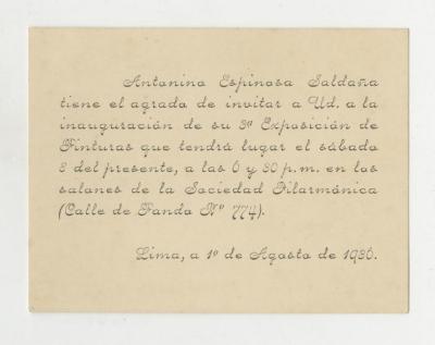 Invitación a Tercera exposición de pinturas