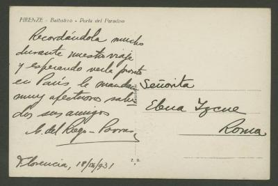 Tarjeta postal de I. del Riego-Porras