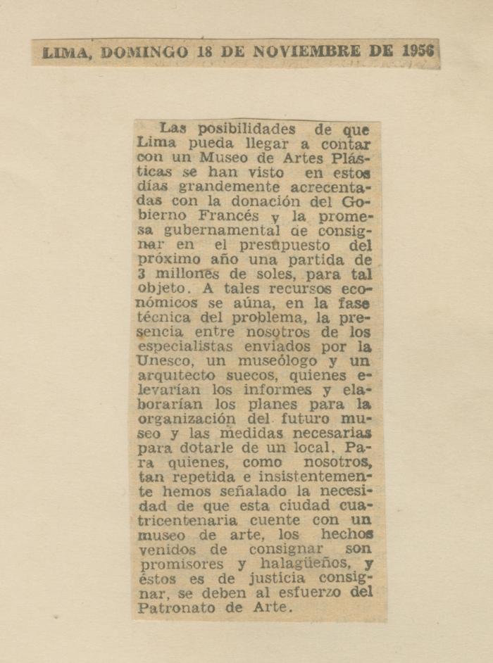 Las posibilidades de que Lima pueda llegar a contar con un Museo de Artes Plásticas...