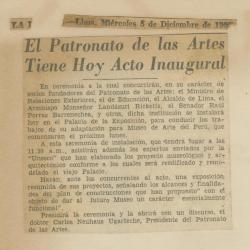 "El Patronato de las Artes tiene hoy acto inaugural"