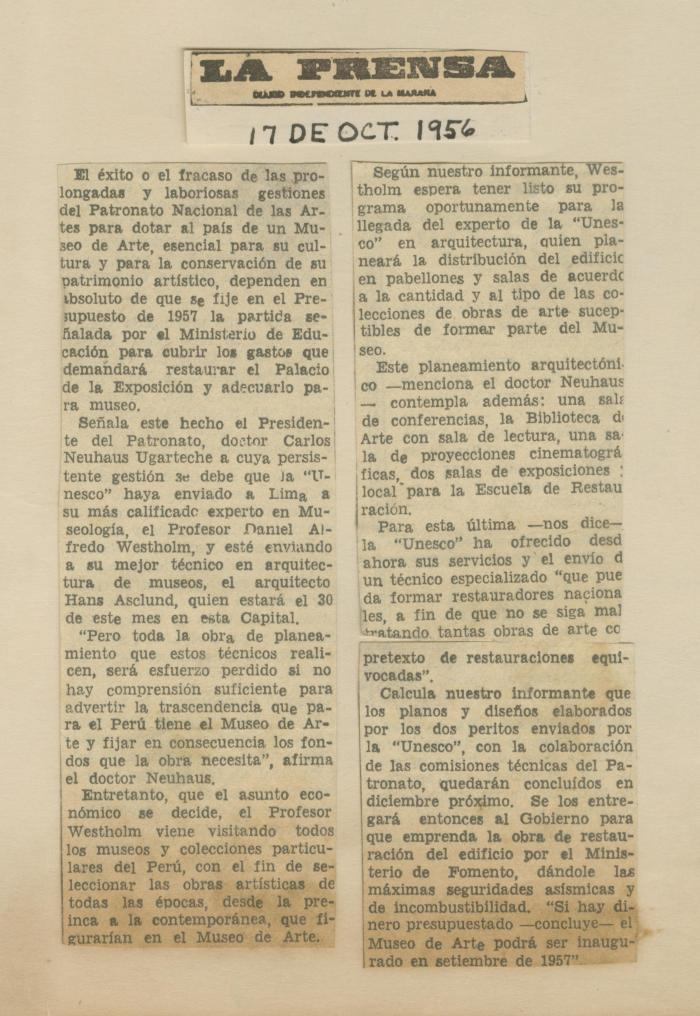 El éxito o el fracaso de las prolongadas y laboriosas gestiones del Patronato Nacional de las Artes para dotar.....