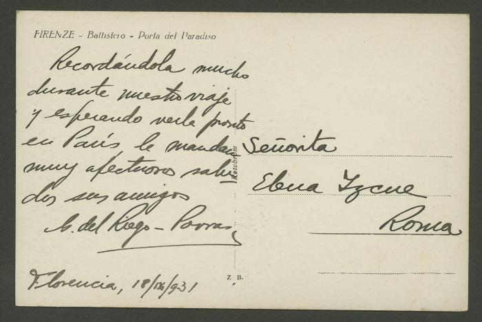 Tarjeta postal de I. del Riego-Porras