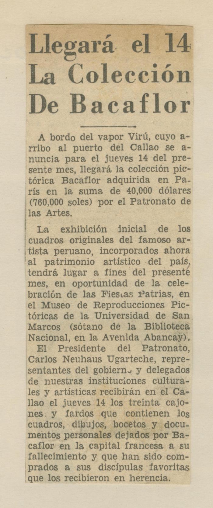 "Llegará el 14 la Colección de Baca Flor"