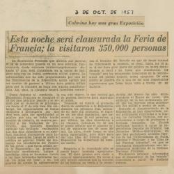 "Esta noche será clausurada la Feria de Francia; la visitaron 350,000 personas"