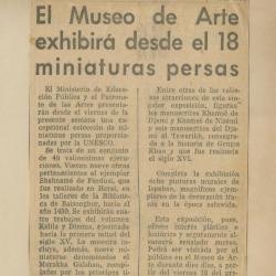 "El Museo de Arte exhibirá desde el 18 miniaturas persas"