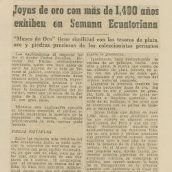 "Joyas de oro con más de 1,400 años exhiben en semana ecuatoriana"