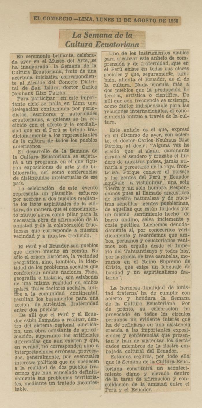 "La semana de la cultura ecuatoriana"