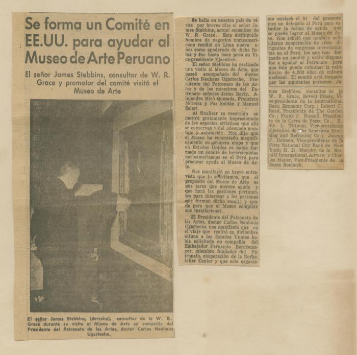"Se forma un Comité en EE.UU. Para ayudar al Museo de Arte peruano"