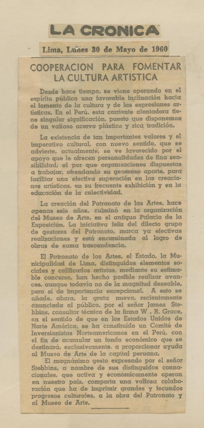 "Cooperación para fomentar la cultura artística"