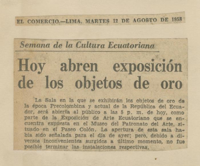 "Hoy abren exposición de los objetos de oro"