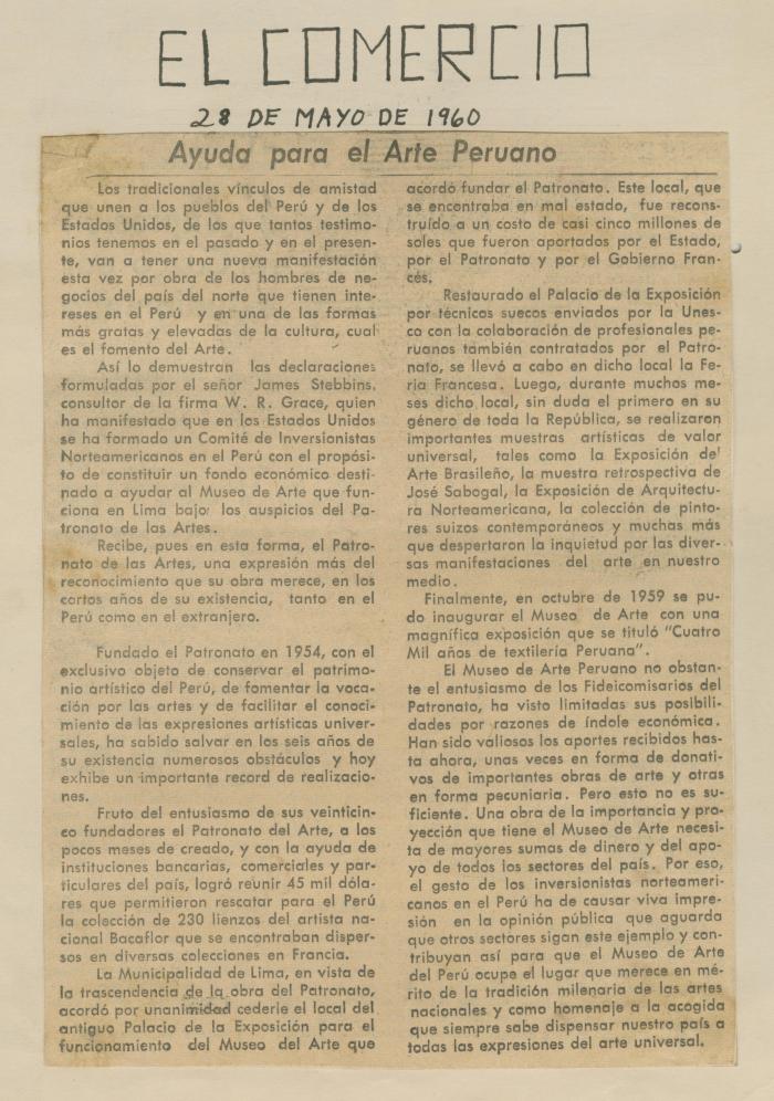 "Ayuda para el arte peruano"